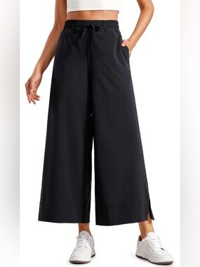 CRZ Yoga Wide Leg Pants Size L Black High Rise Drawstring Athleisure Lounge